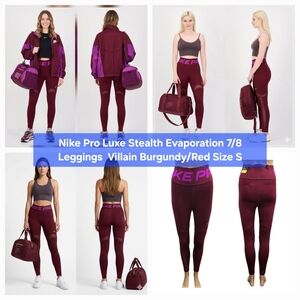 Nike Pro Luxe Stealth Evaporation 7/8 Leggings  Villain Burgundy/Red Size S